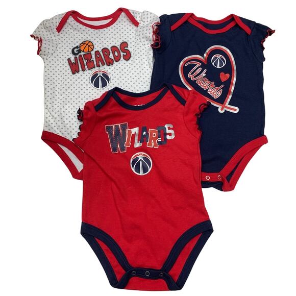 New NBA Washington Wizards Baby Girl Size 6/9 Mos One Piece Trio Set - Picture 1 of 2